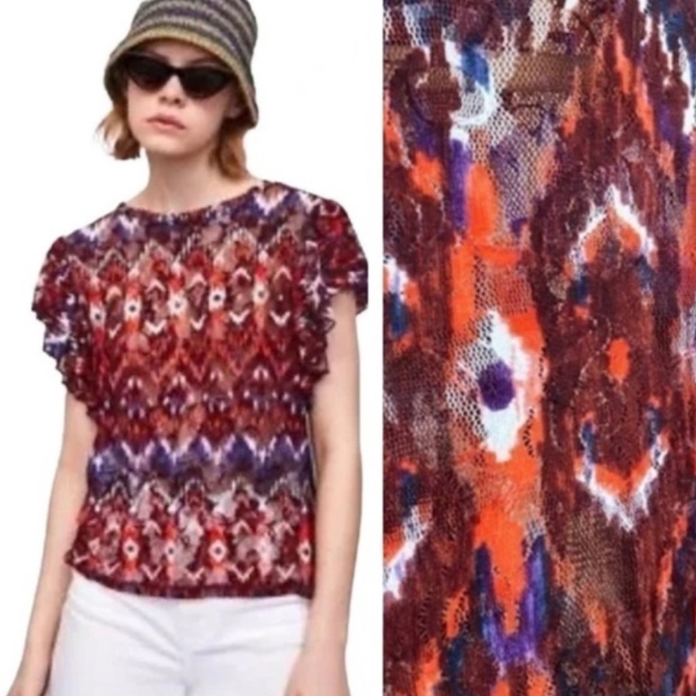 (A8) NWOT ZARA Women's Burgundy Orange Purple‎ Blue Flutter Sleeve Blouse Top S